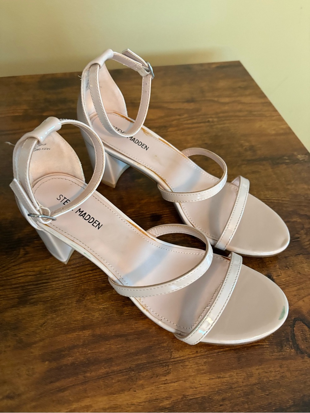 Steve Madden Women's Nude Ankle-Strap Block Heel Sandals